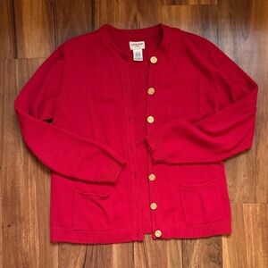 Vintage Liz Baker Red Cardigan with Gold Buttons